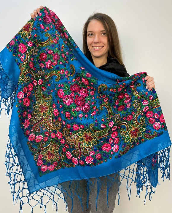 Платок Розы 120х120 см Голубой (29434357)