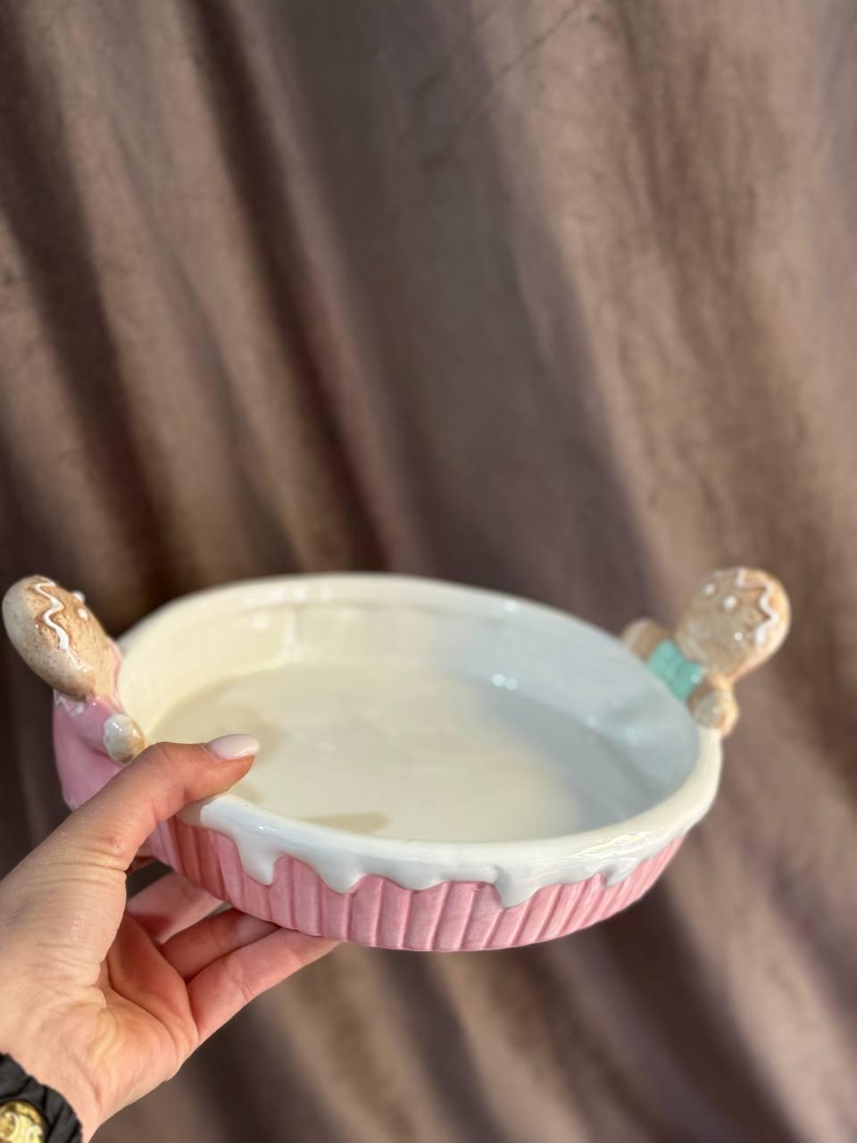 Блюдо сервировочное новогоднее Lefard Пряники керамическое 21 см Белый с розовым (6037-005) - фото 4