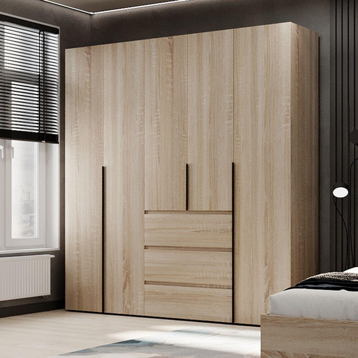 Шкаф распашный AiH Light №4 5-дверный с полками/ящиками и штангой для одежды 200x220x50 см Дуб Сонома (LTK0413000000)