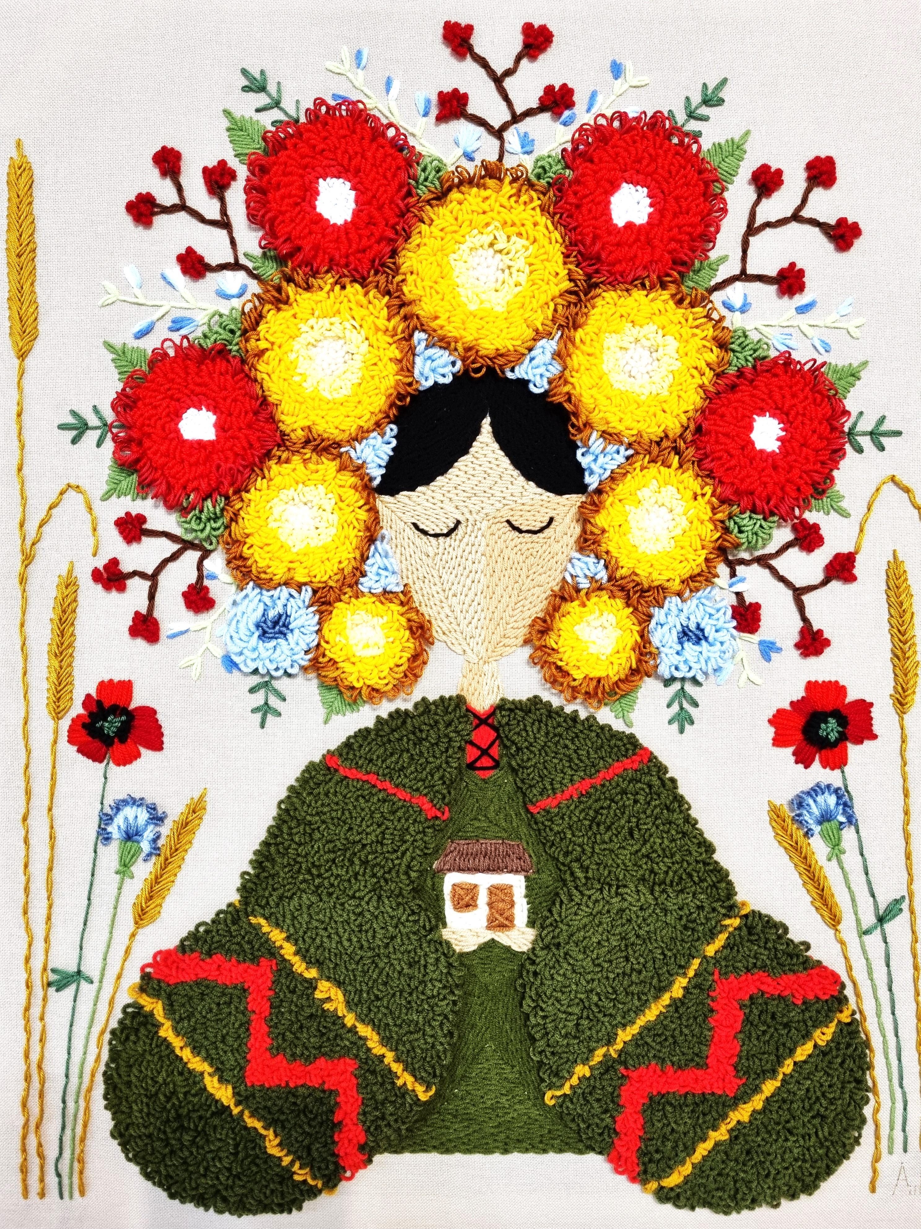 Картина авторская ручной работы Берегиня вышитая 60х50 см