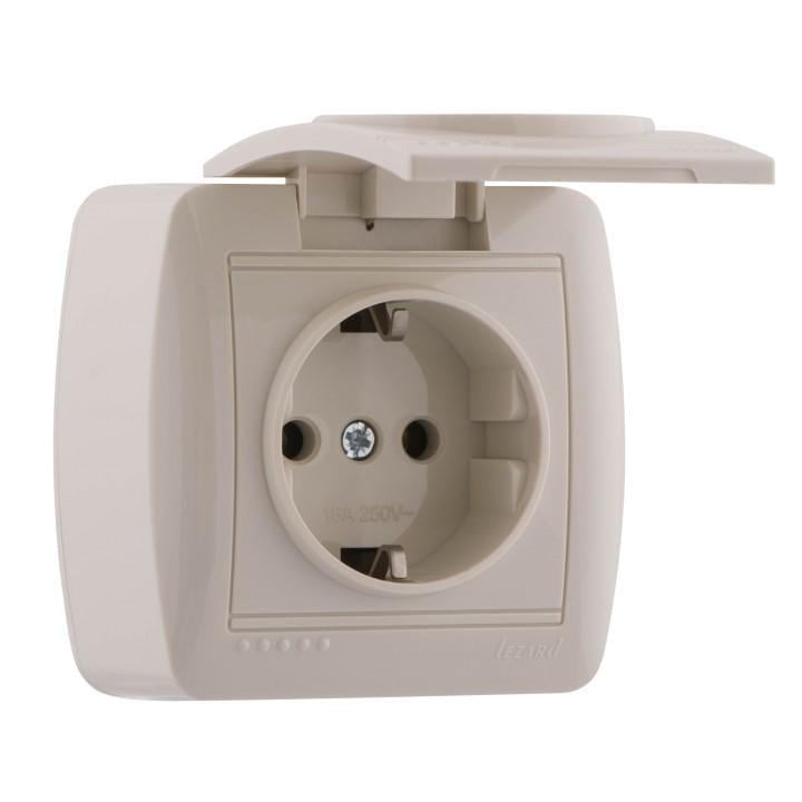 Розетка Lezard Demet 1-я с заземлением и крышкой Кремовый (711-0300-123)