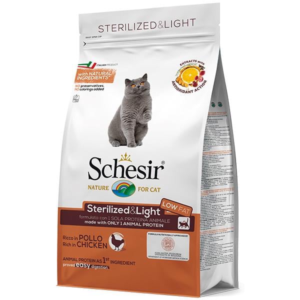 Корм сухой для стерилизованных и склонных к полноте котов Schesir Cat Sterilized & Light Chicken с курицей 400 г (24149545)