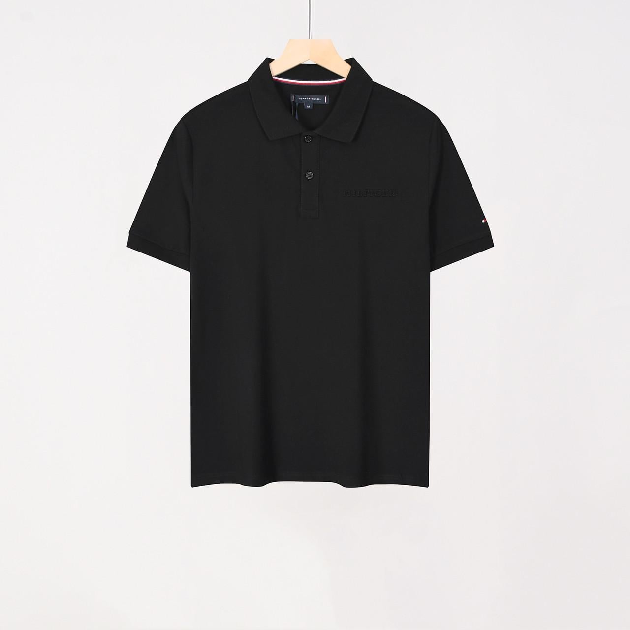 Футболка мужская поло в стиле Tommy Hilfiger с вышитым логотипом Tonal Embroidery Logo XL Черный (TH12001.12XL)