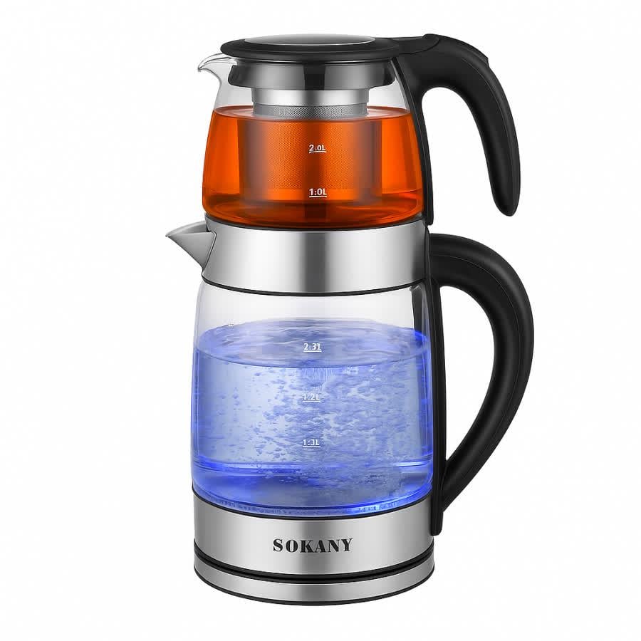 Електрочайник скляний Sokany 2в1 із заварником 0,8/2,2 л 1500 Вт (SK-09054/12) - фото 3
