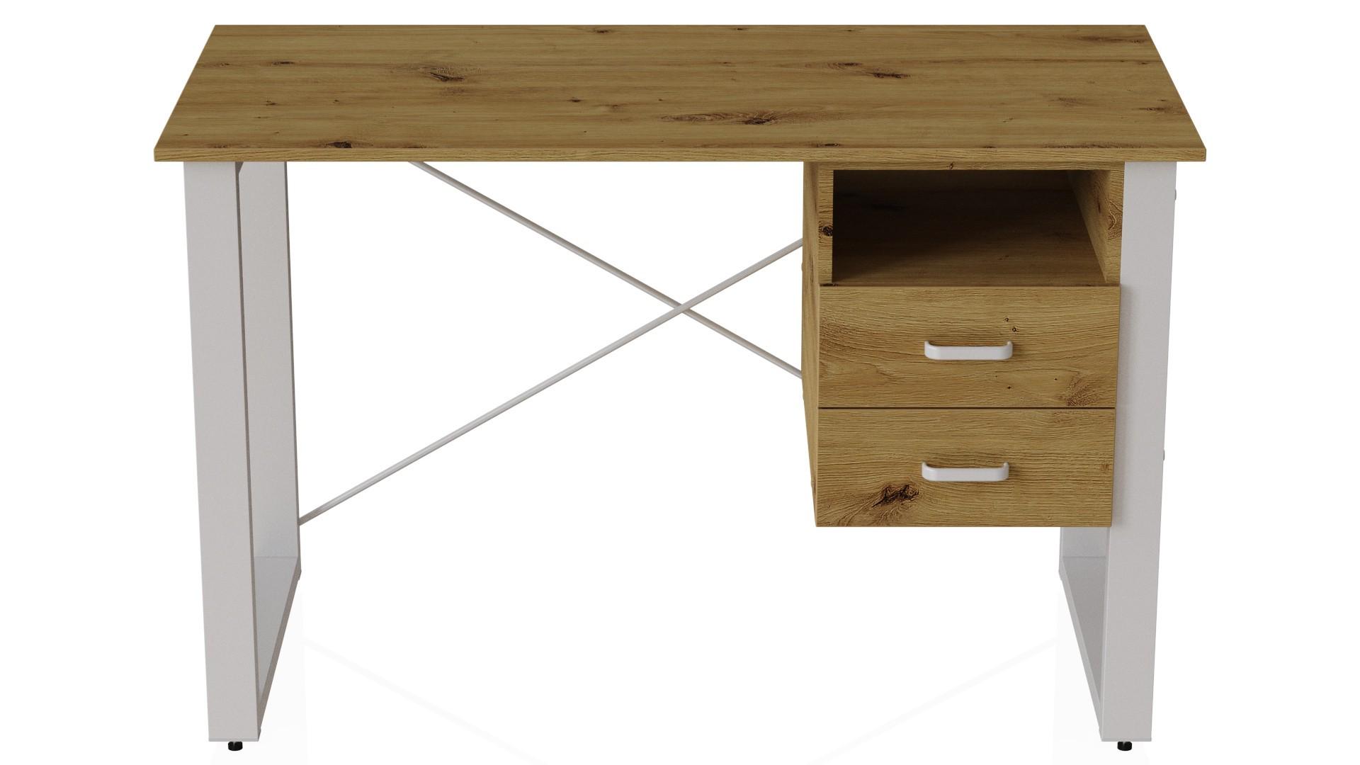 Письменный стол с ящиками Ferrum-decor Оскар металл/ДСП 16 мм 750x1400x700 мм Белый/Дуб Артизан (FRD-103287)