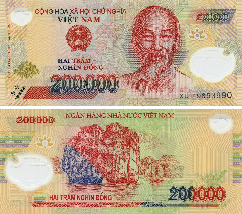 Коллекционная банкнота Вьетнам 200000 донг 2019 Полимер UNC P123 (Б15349)