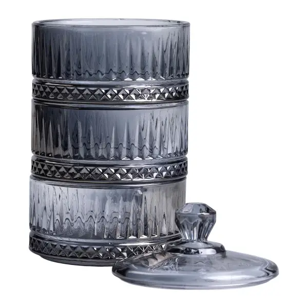 Конфетница трехуровневая YIWU HP-YH-76 стеклянная ребристая с крышкой Серый (149-107-HP-YH-76) - фото 4 Конфетница трехуровневая YIWU HP-YH-76 стеклянная ребристая с крышкой Серый (149-107-HP-YH-76) - фото 4