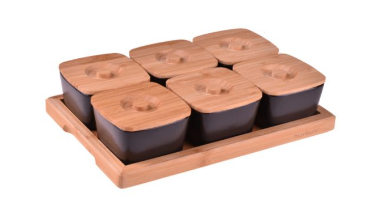 Набор емкостей для завтрака OMS Elisa с бамбуковой крышкой на подставке 6 шт. (9106-Элиса)