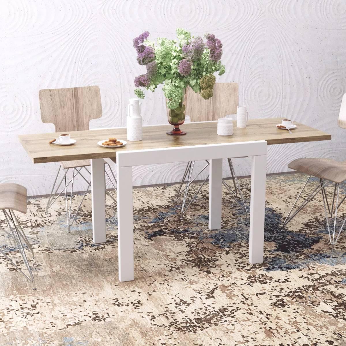 Обеденный стол трансформер AiH Kors ЛДСП/дерево 89/178х76х68 см Дуб Крафт золотой/Белый бриллиант (TB17120000100)