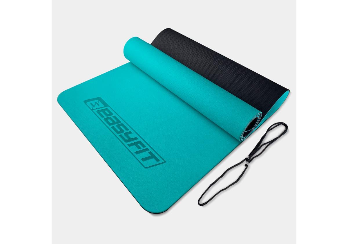 Коврик для йоги и фитнеса EasyFit TPE/TC двухслойный 6 мм Мятный/Черный (EF-1924-MTB) - фото 1 Коврик для йоги и фитнеса EasyFit TPE/TC двухслойный 6 мм Мятный/Черный (EF-1924-MTB) - фото 1