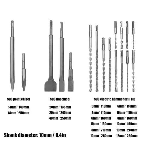 Набір свердел та зубил для перфоратора SDS-Plus 17 шт. з кейсе (22562508) - фото 2 Набір свердел та зубил для перфоратора SDS-Plus 17 шт. з кейсе (22562508) - фото 2
