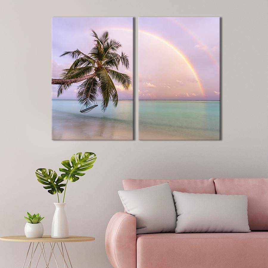 Настенный декор диптих картина на холсте для интерьера Качеля на пальме 111x81 см (451-2)