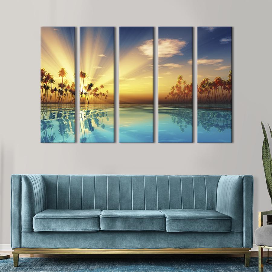 Модульная картина из 5 частей Рассвет над морским заливом 87x50 см (423-51)