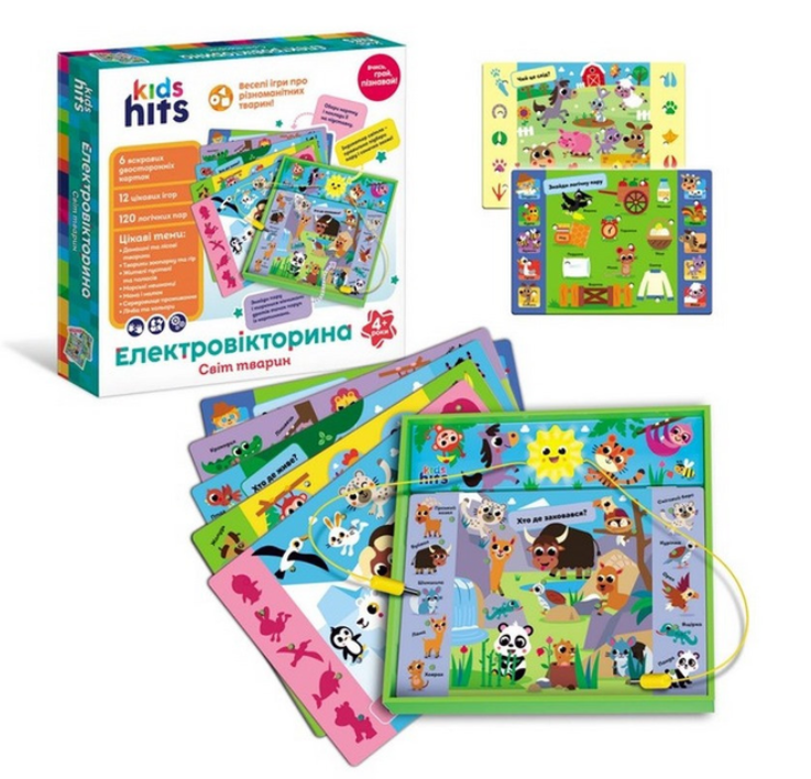 Електровікторина дитяча Kids Hits KH55/003 Світ тварин у комплекті 6 карток та 12 завдань