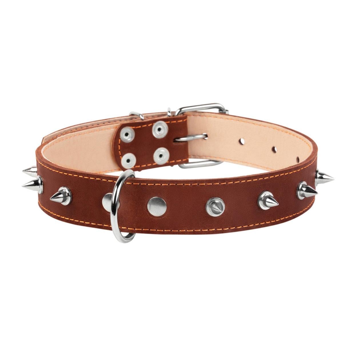 Ошейник Collar двойной с шипами 35 мм 48-63 см Коричневый