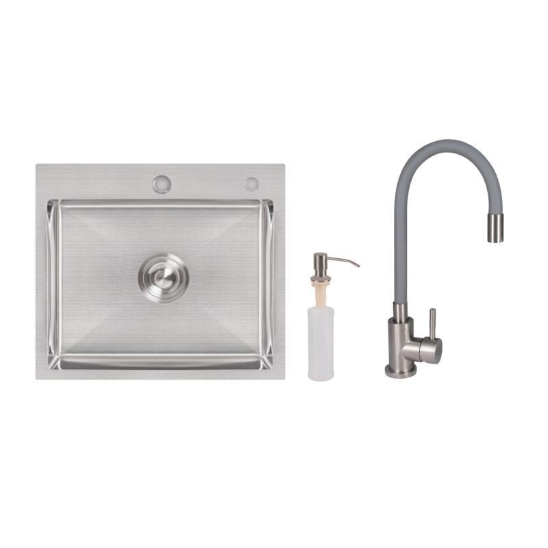 Набор Lidz мойка H5045 встроенная Brushed Steel 3,0/1,0 мм и смеситель Aria для кухни с гибким изливом k35 Grey (SD00057355)