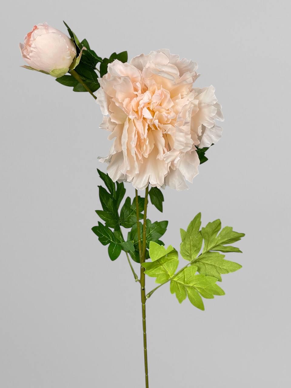 Искусственный пион на стебле 1+1 сатин 84 см Персиковый (К05021)