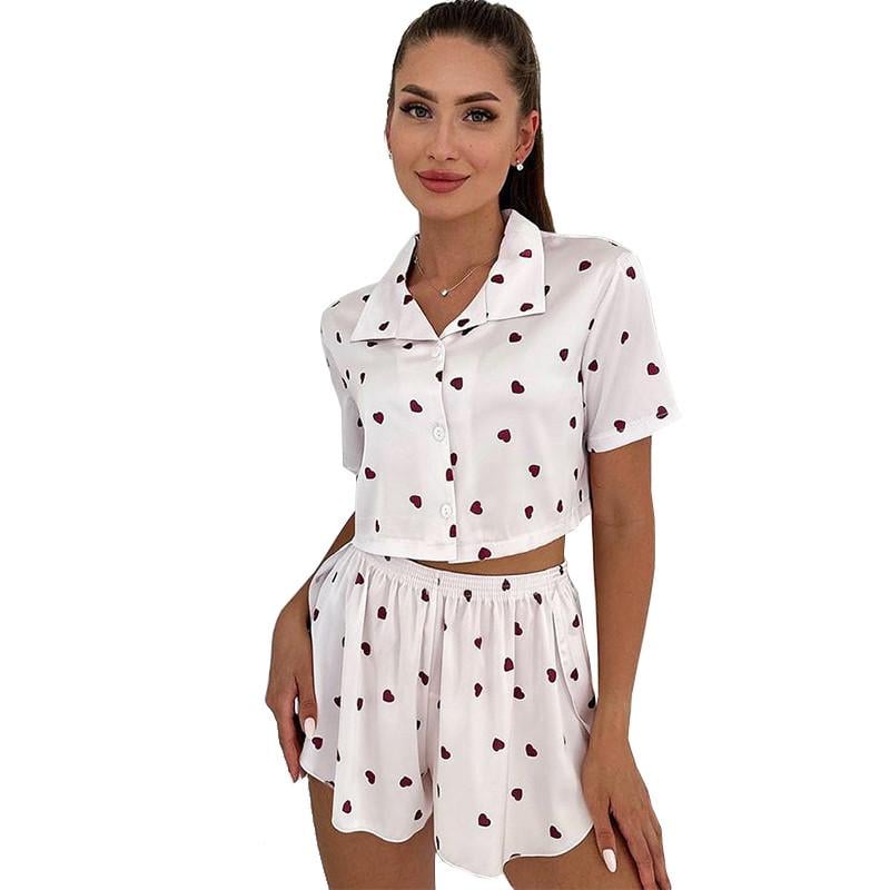 Пижама женская Lesko 2S5247B Сердечки рубашка и шорты S Белый (27639443) - фото 2