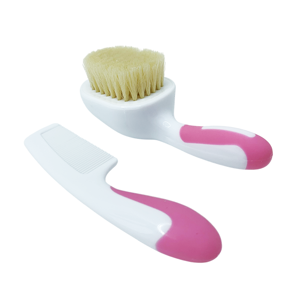 Расческа и щетка для новорожденных с натуральным ворсом Розовый (31235659)