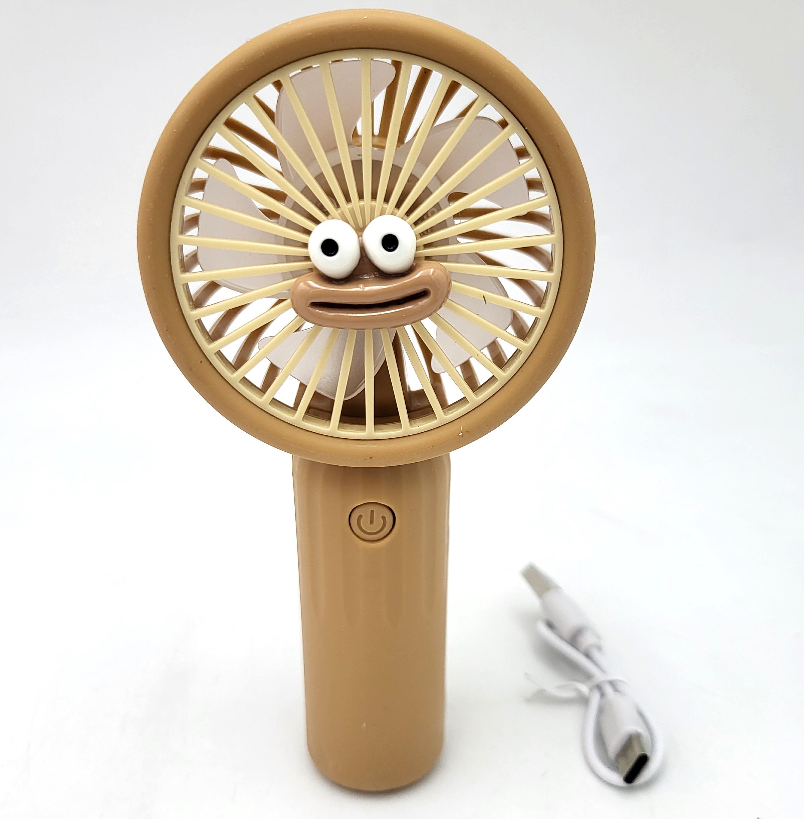 Вентилятор аккумуляторный Handy Mini Fan с LED индикацией мини с ручкой USB 10 см Коричневый