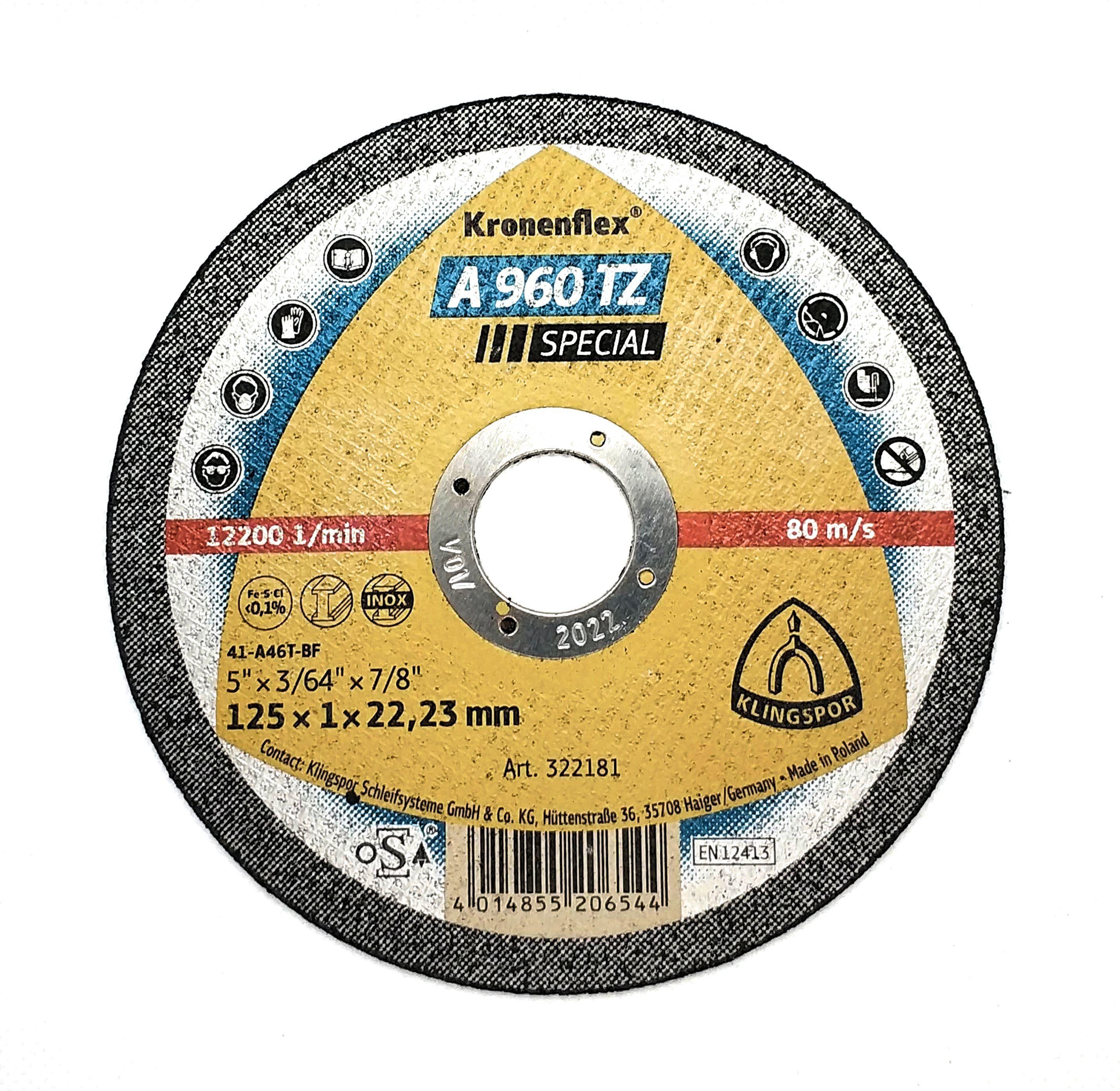 Круг отрезной по нержавеющей стали Klingspor Kronenflex A980TZ Special 125х1х22,23 мм (23284)