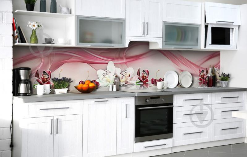 Скинали на кухню Zatarga «Черешневые орхидеи» 600х2500 мм виниловая 3Д наклейка кухонный фартук самоклеящаяся Скинали на кухню Zatarga «Черешневые орхидеи» 600х2500 мм виниловая 3Д наклейка кухонный фартук самоклеящаяся