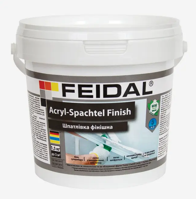 Шпаклевка финишная Feidal Acryl-Spachtel Finish готовая для внутренней отделки стен и потолков 1,5 кг Белый