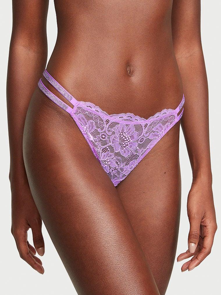 Трусы женские Victoria's Secret Shine Strap Lace Thong Panty кружево со стразами L Фиолетовый (2179702672) - фото 1