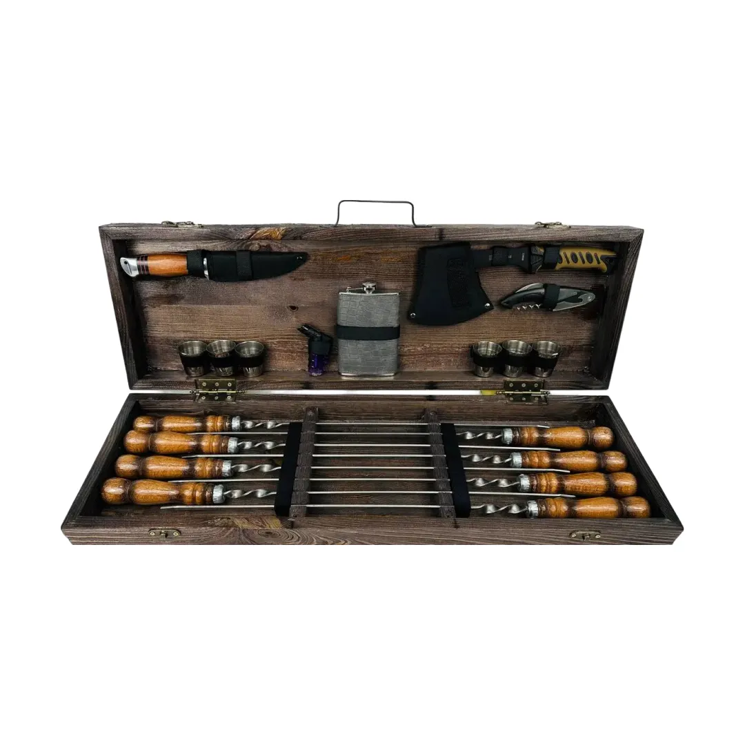 Набор шампуров в кейсе Охотник средний деревянный из нержавеющей стали (2-10-KS-7610)