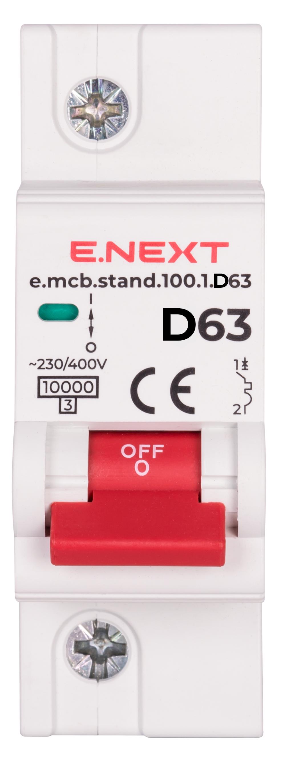 Автоматичний вимикач E.NEXT e.mcb.stand.100.1.D63 1р 63А 10кА D (s026011) - фото 2