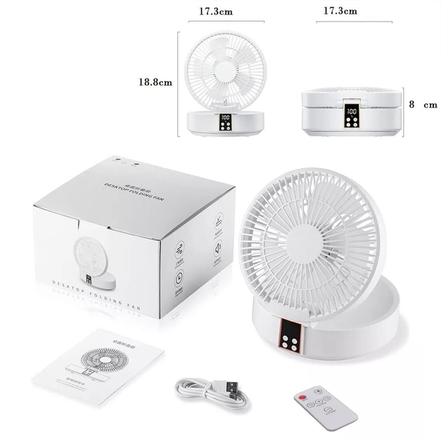 Вентилятор настільний акумуляторний D1 з пультом та нічником поворотний охолоджуючий Білий - фото 10