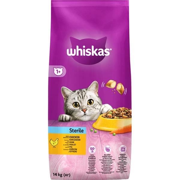 Корм для кошек сухой Whiskas для стерилизованных котов с курицей 14 кг (000026414)