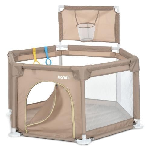 Манеж BAMBI MR 1340-BG с баскетбольным кольцом складной Бежевый (31738513)