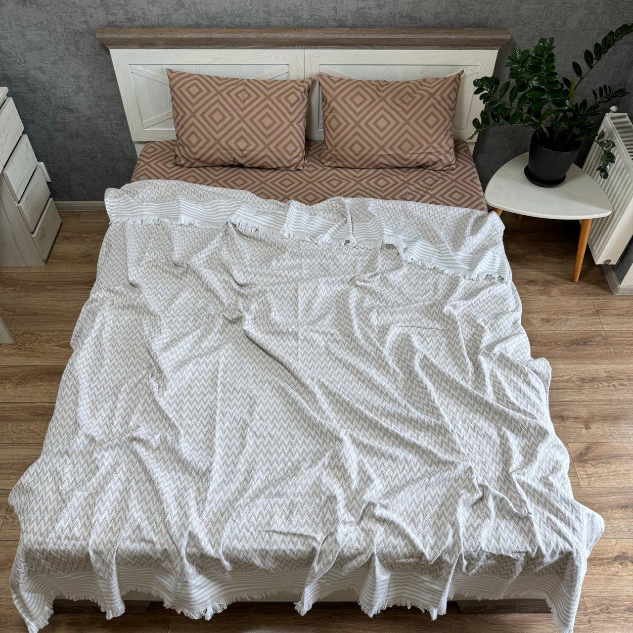 Покривало-плед Зигзаг бавовняне євро 200х230 см Бежевий (18219410)