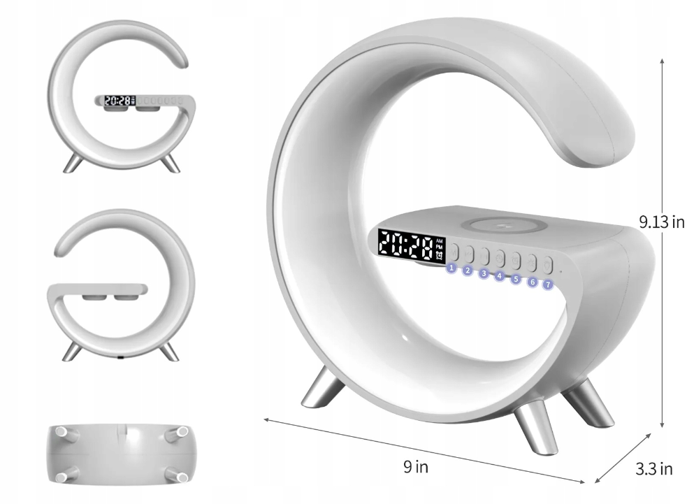 Портативна колонка c RGB-підсвічуванням BT/TF/Wireless Charger/USB/FM/AUX/Clock 15 Вт Білий (UR126) - фото 2