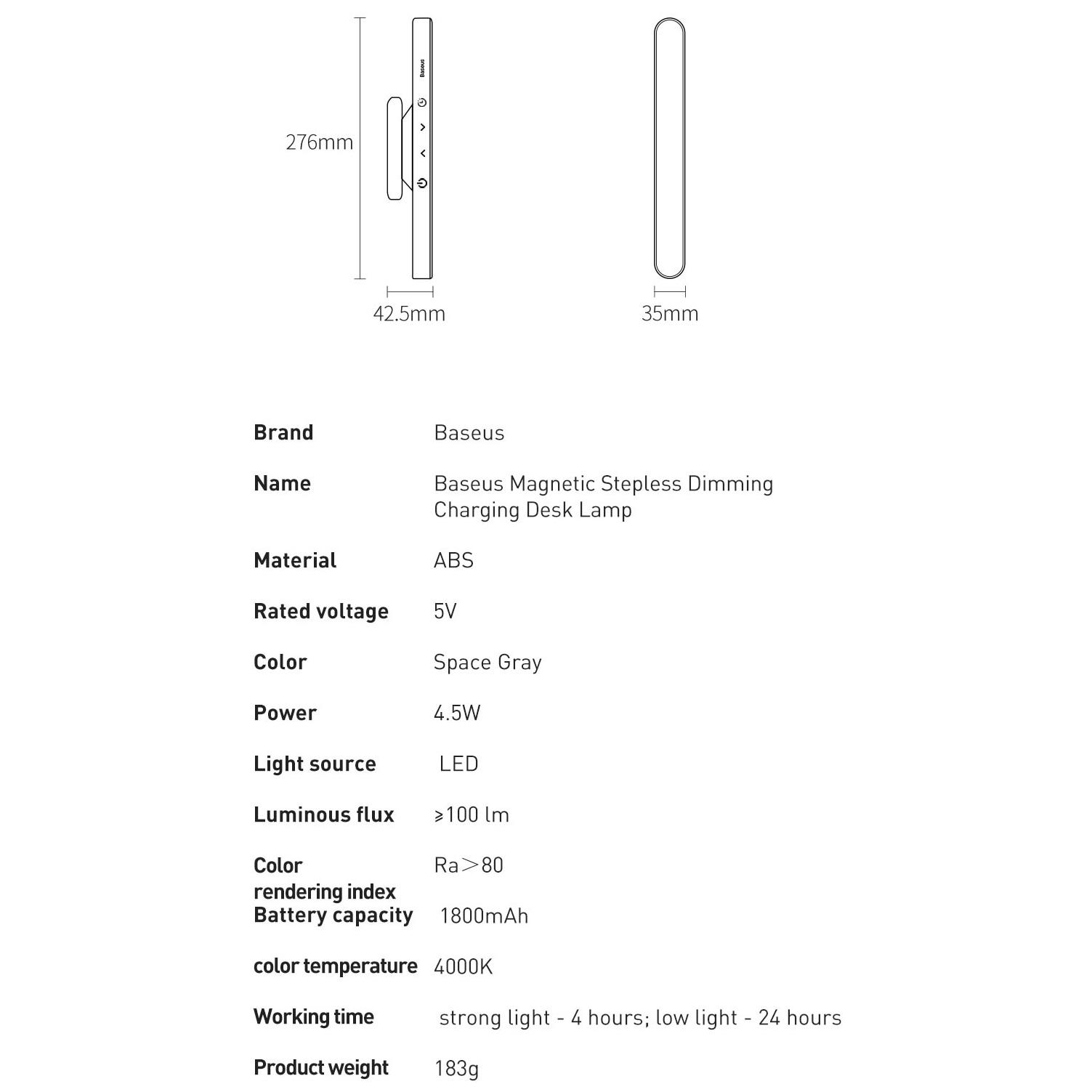 Світильник настінний BASEUS Magnetic Stepless Dimming LED на акумуляторі Dark gray (DGXC-C0G) - фото 8