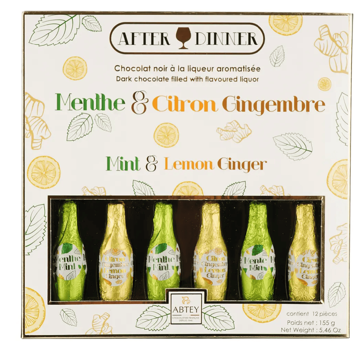 Цукерки шоколадні-пляшечки з лікером Abtey After Dinner Menthe & Citron Gingembre 155 г (2815730992) Цукерки шоколадні-пляшечки з лікером Abtey After Dinner Menthe & Citron Gingembre 155 г (2815730992)