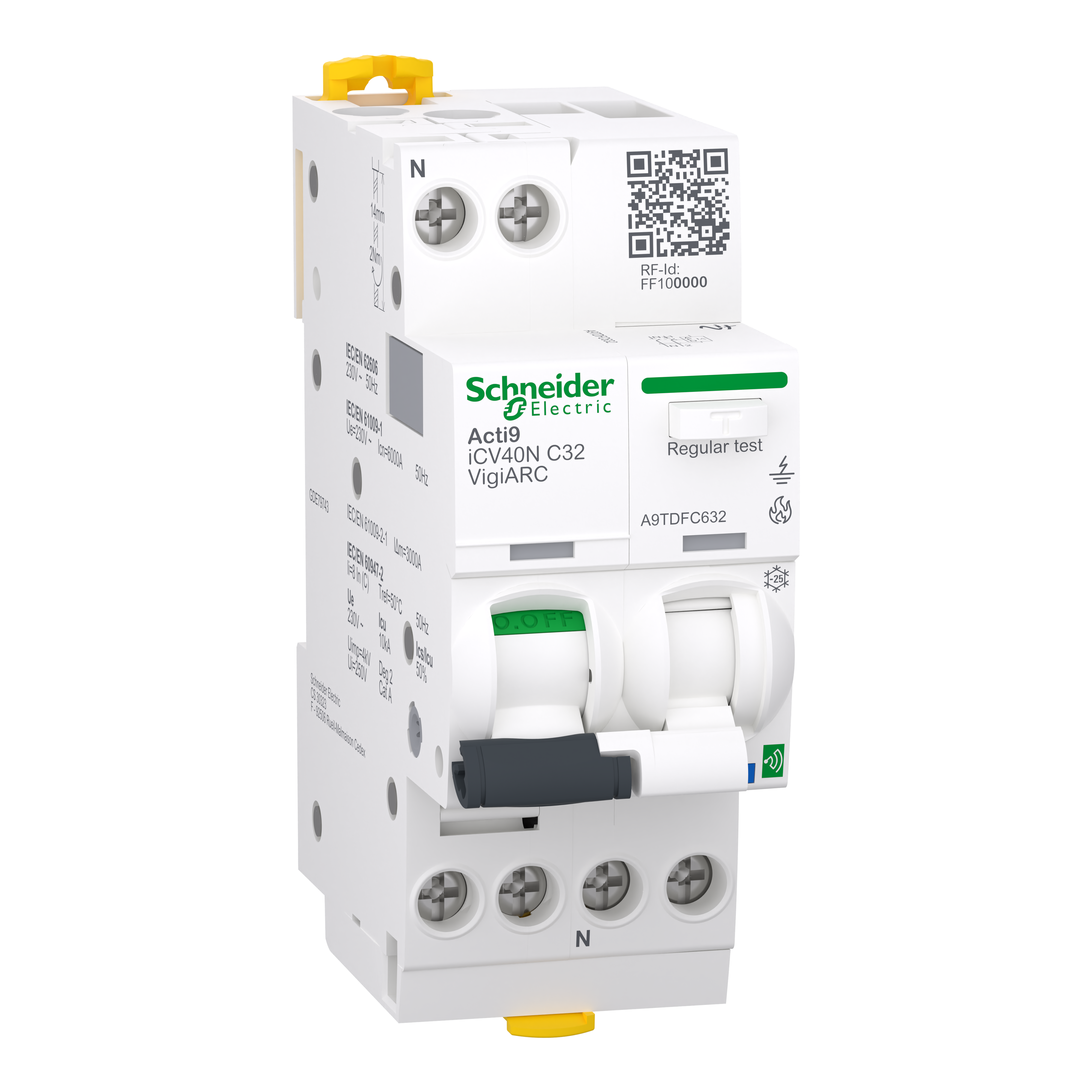 Диференційний вимикач Schneider Electric iCV40N 1P+N 32A 30мА 10кА C тип A-SI з ПЗДП (A9TDFC632)