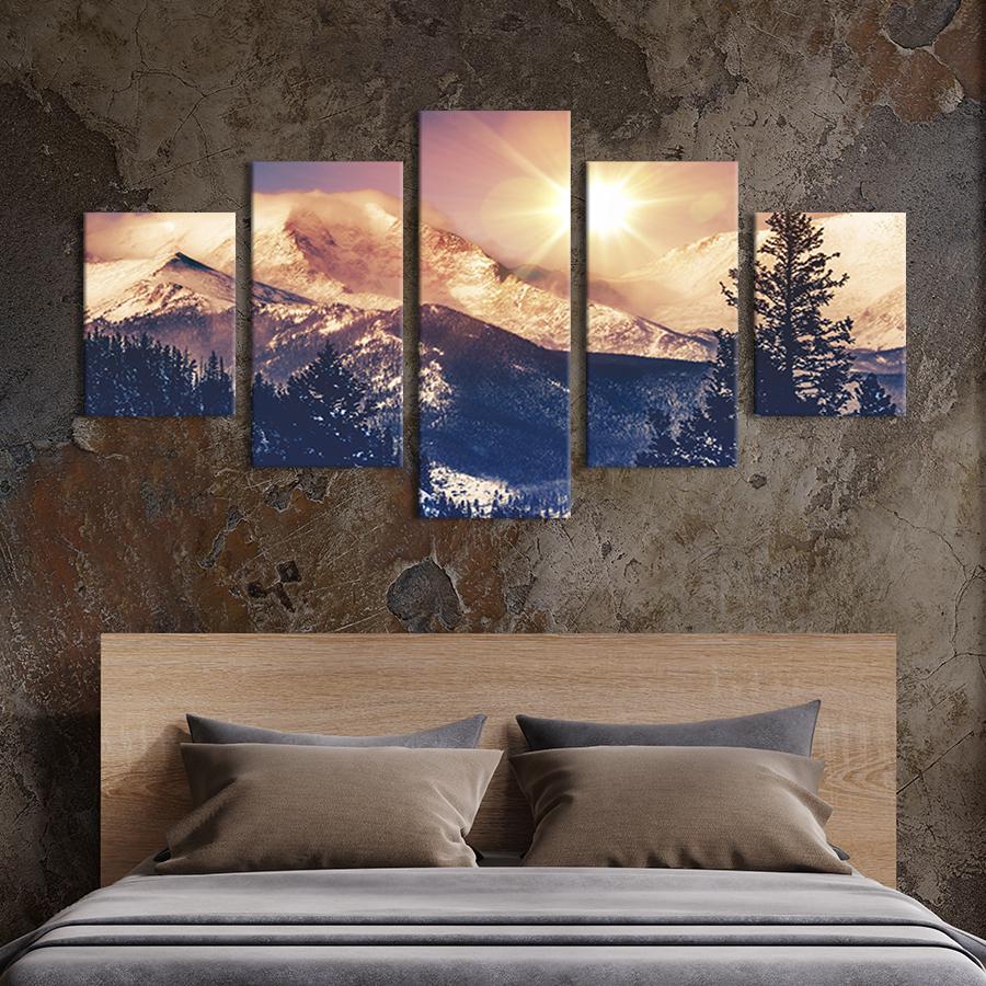 Модульная картина из 5 частей на холсте интерьерная картина Зимний горный пейзаж 187x94 см (590-52)