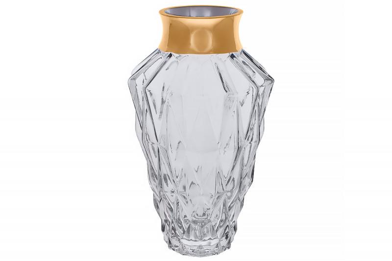 Ваза стеклянная BonaDi 591349 Fantasy 25 см Grey/Gold