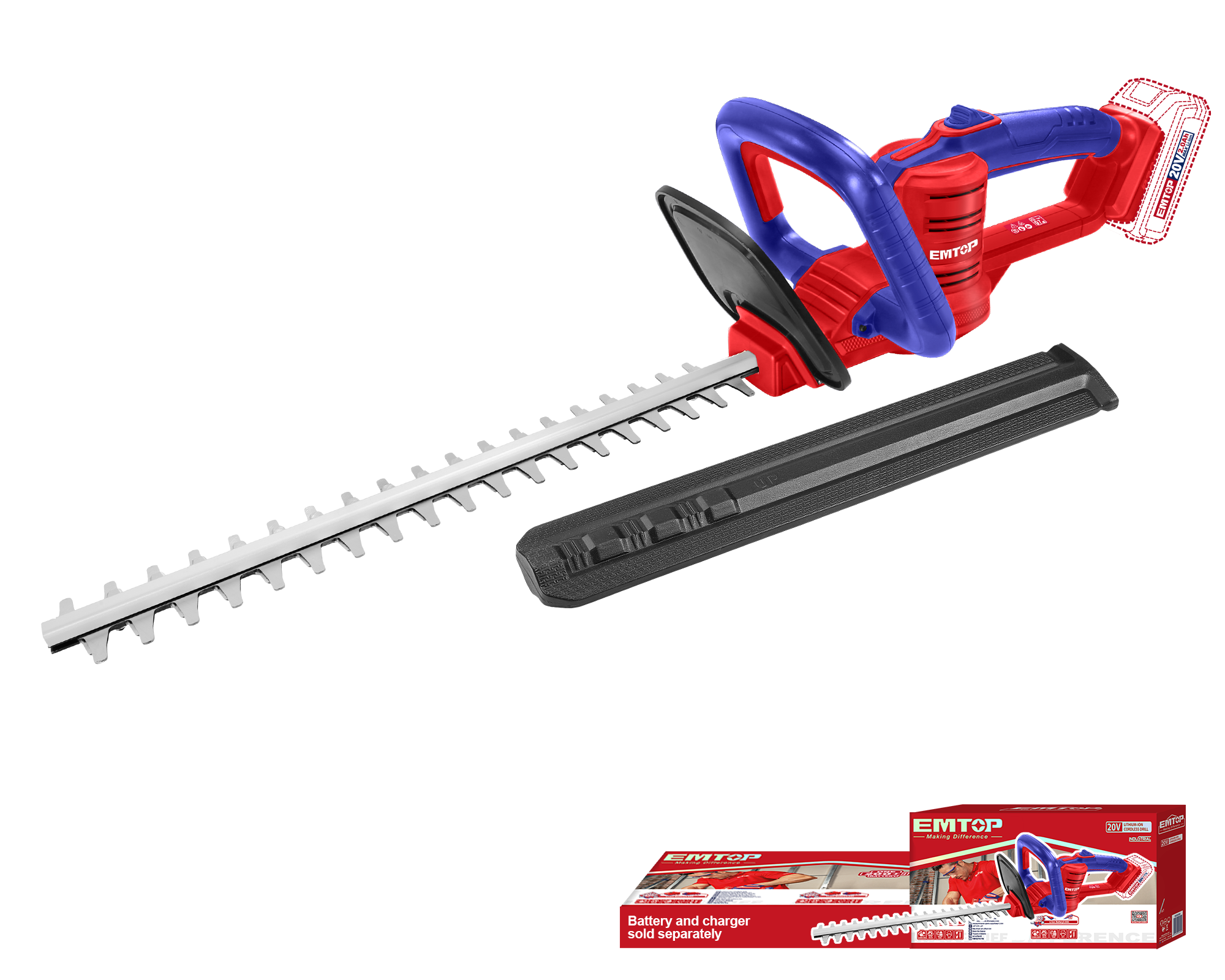 Кусторез аккумуляторный EMTOP ELHT20018 без АКБ и ЗП