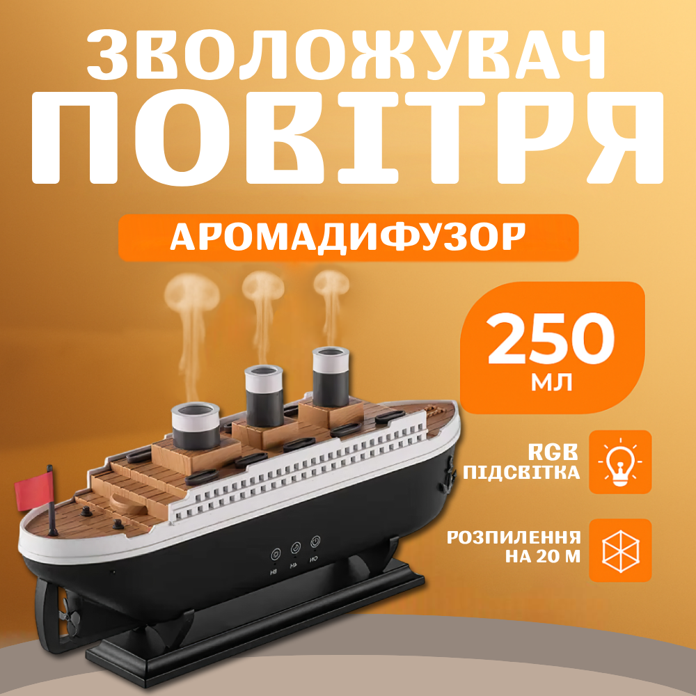 Зволожувач повітря Титанік Аромадифузор корабель 250 мл з RGB підсвічуванням Дифузор (T4910) - фото 2 Зволожувач повітря Титанік Аромадифузор корабель 250 мл з RGB підсвічуванням Дифузор (T4910) - фото 2
