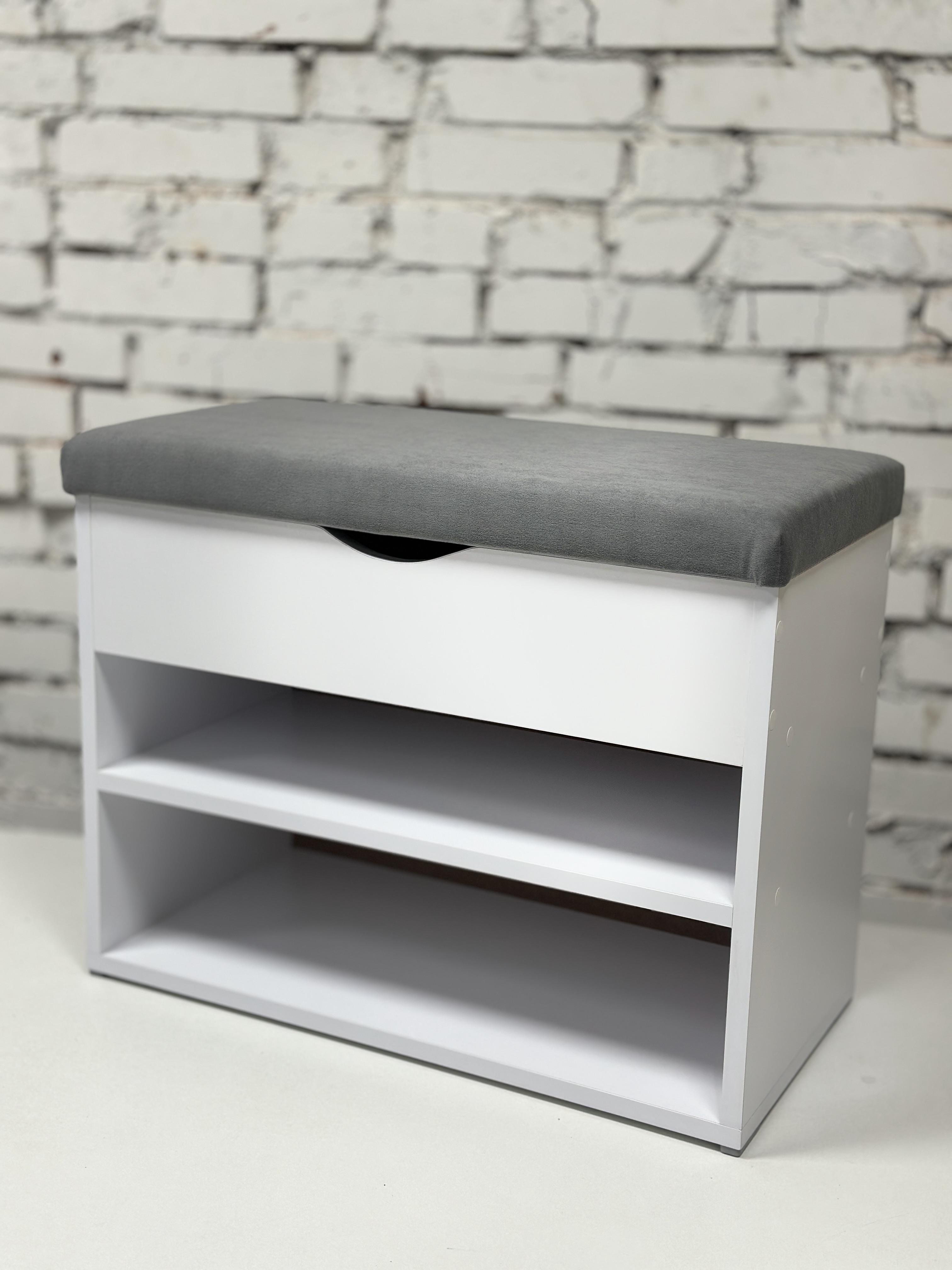 Тумба для обуви велюр 30х60х45 см Белый/Серый
