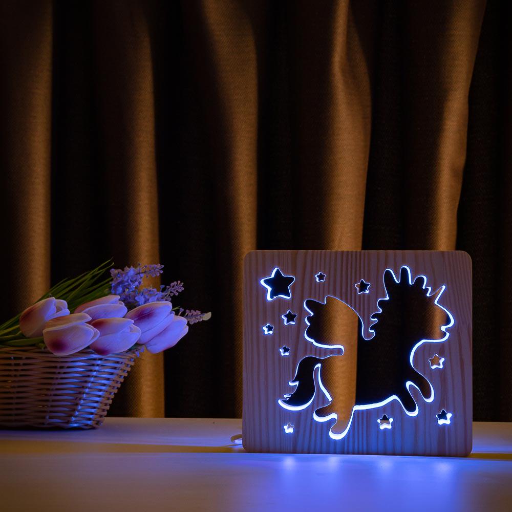 LED ночник ArtEco Light Волшебный единорог из дерева (#10/2) - фото 5