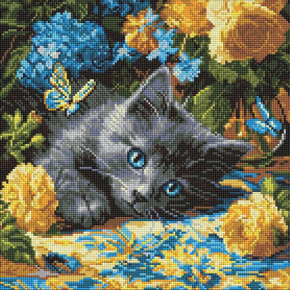 Алмазна мозаїка Ideyka Кошеня блакитнооке 40x40 см (AMO8340)