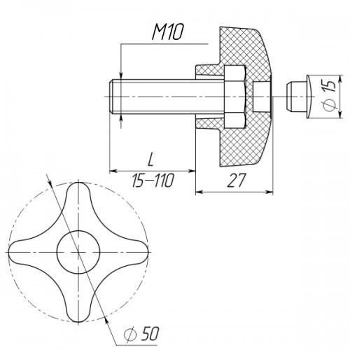 Ручка зажимная Steelfix М10х80 D50мм з болтом 20 шт. Черный (273846) - фото 2