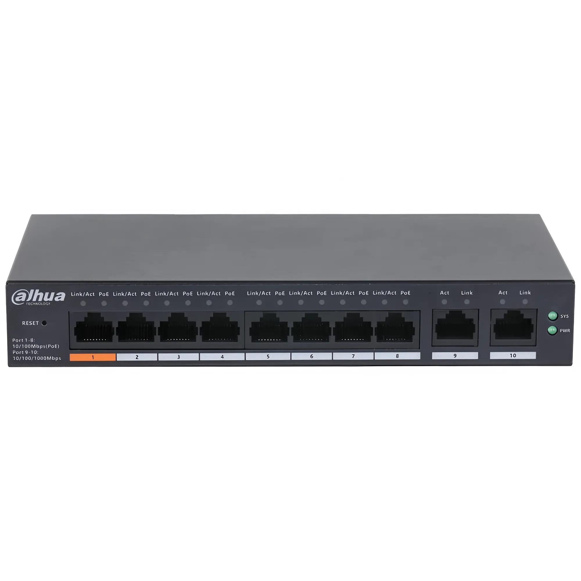 Коммутатор Dahua 8xPoE DH-CS4010-8ET-60 управляемый 4,8 Гбит с 60 Вт Черный (625628)