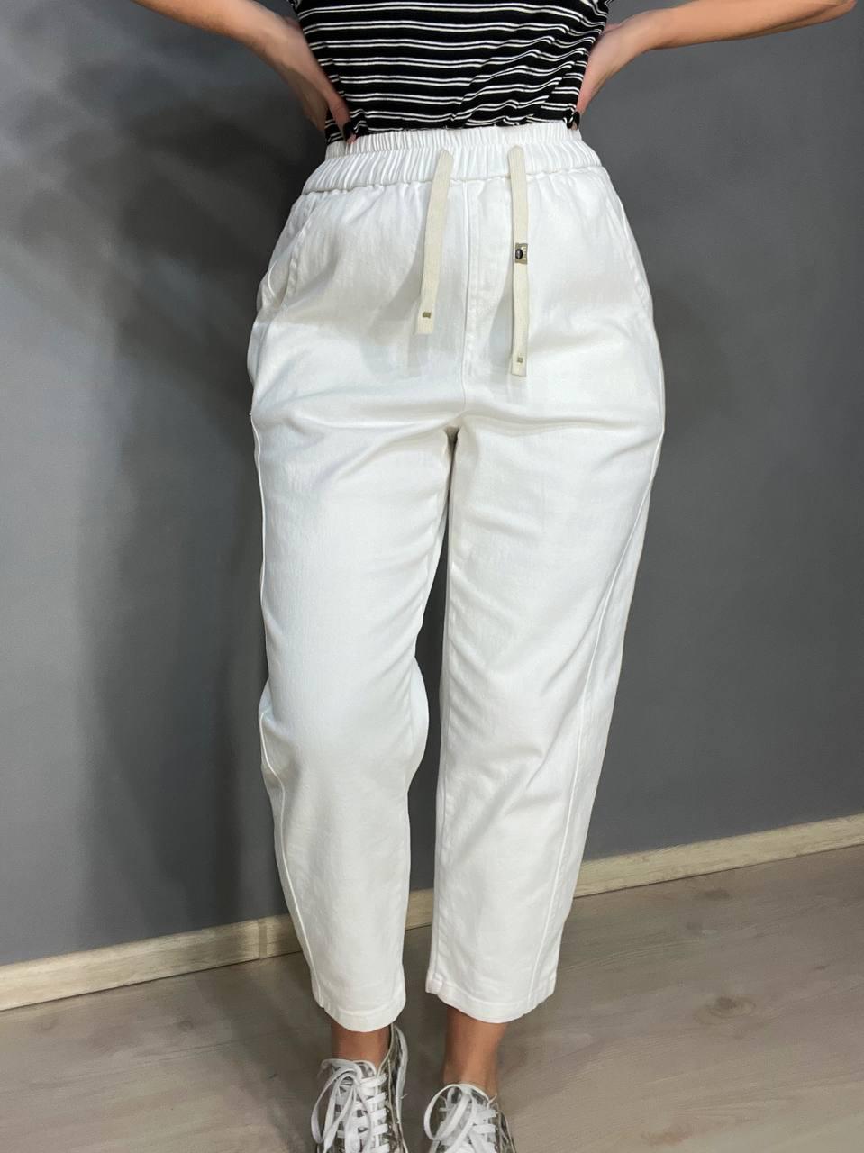 Джинси жіночі A-N 9962 MOM кюлоти укорочені резинка на таліі шнурок M Білий (3700) - фото 9