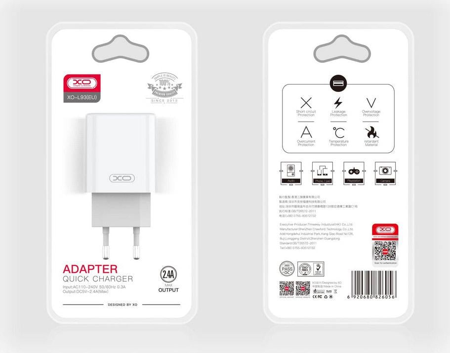 Пристрій зарядний Xo L93 USB/2,4A кабель Type-C White (36702) - фото 6 Пристрій зарядний Xo L93 USB/2,4A кабель Type-C White (36702) - фото 6