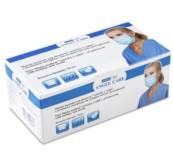 Маска медична 3-х шарова на резинках Angel care 50 шт. Блакитний (AN001586) - фото 2